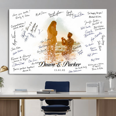 75692697-MGV-CV-36X24 - Wedding Guest Book Alternative Wall Art Canvas Print, Personalized Couple Photo Guestbook Wedding Signature Poster, Custom Couple Photo Guestbook Canvas, Bridal Shower Reception Decor