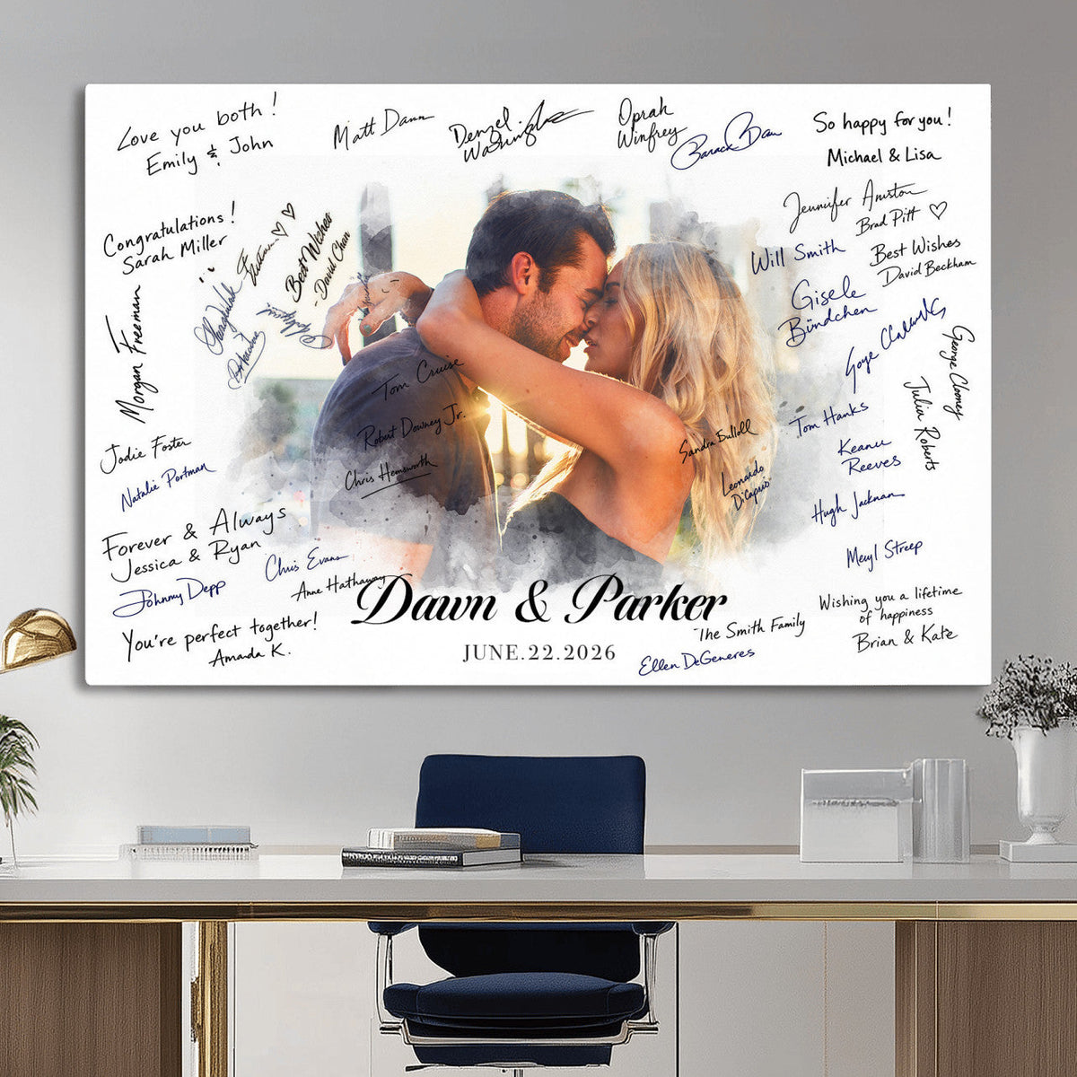 14788122-MGV-CV-36X24 - Wedding Guest Book Alternative Wall Art Canvas Print, Personalized Couple Photo Guestbook Wedding Signature Poster, Custom Couple Photo Guestbook Canvas, Bridal Shower Reception Decor