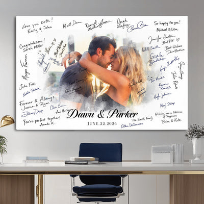 14788122-MGV-CV-36X24 - Wedding Guest Book Alternative Wall Art Canvas Print, Personalized Couple Photo Guestbook Wedding Signature Poster, Custom Couple Photo Guestbook Canvas, Bridal Shower Reception Decor