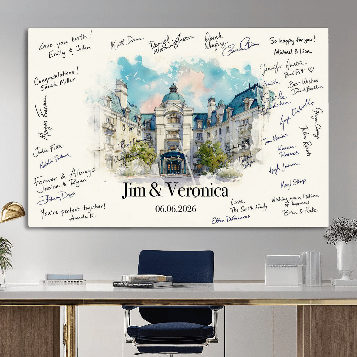 92760374-MGV-CV-36X24 - Wedding Guest Book Alternative Wall Art Canvas Print, Personalized Couple Photo Guestbook Wedding Signature Poster, Custom Couple Photo Guestbook Canvas