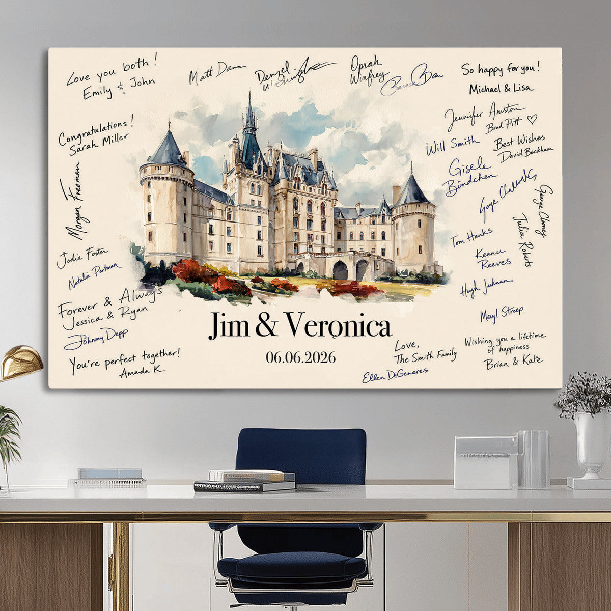 55883547-MGV-CV-36X24 - Wedding Guest Book Alternative Wall Art Canvas Print, Personalized Couple Photo Guestbook Wedding Signature Poster, Custom Couple Photo Guestbook Canvas