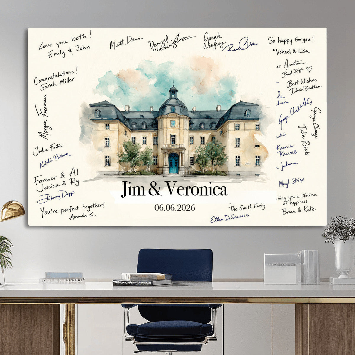13409147-MGV-CV-36X24 - Wedding Guest Book Alternative Wall Art Canvas Print, Personalized Couple Photo Guestbook Wedding Signature Poster, Custom Couple Photo Guestbook Canvas