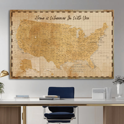62164711-MGV-CV-36X24 - Personalized USA Push Pin Travel Map, Custom United States Map, Push Pin Map, USA Bucket List Map, Anniversary Gift - Couple Travel Map Wall Art