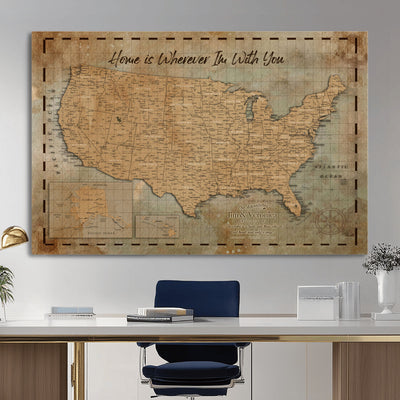 87620242-MGV-CV-36X24 - Personalized USA Push Pin Travel Map Wall Art Canvas Print | Custom United States Map | Push Pin Map - USA Bucket List Map