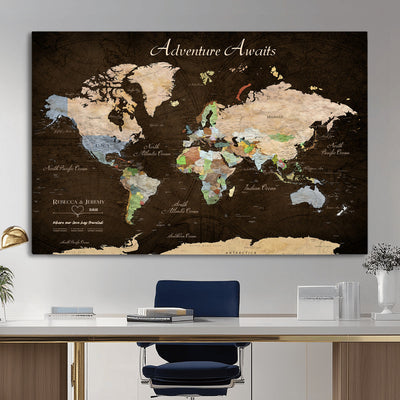 95753799-MGV-CV-36X24 - Custom Push Pin World Map Canvas Print | Personalized Travel Map Wall Art