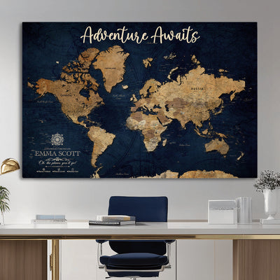 44399597-MGV-CV-36X24 - Custom Push Pin World Map Canvas Print | Personalized Travel Map Wall Art