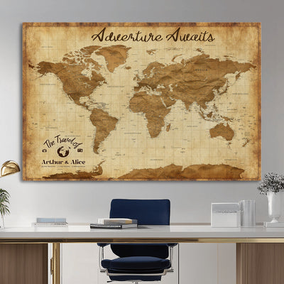 43427501-MGV-CV-36X24 - Custom Push Pin World Map Canvas Print | Personalized Travel Map Wall Art