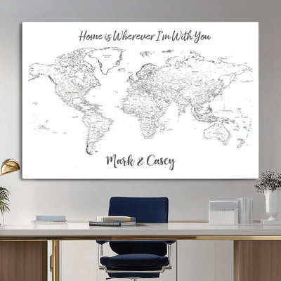 84721465-MGV-CV-36X24 - Custom Push Pin World Map Canvas Print | Personalized Travel Map Wall Art