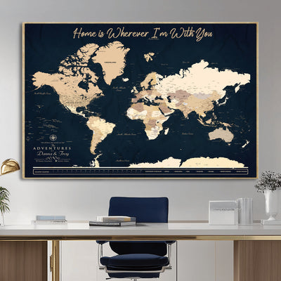 29990805-MGV-CV-36X24 - Custom Push Pin World Map Canvas Print | Personalized Travel Map Wall Art