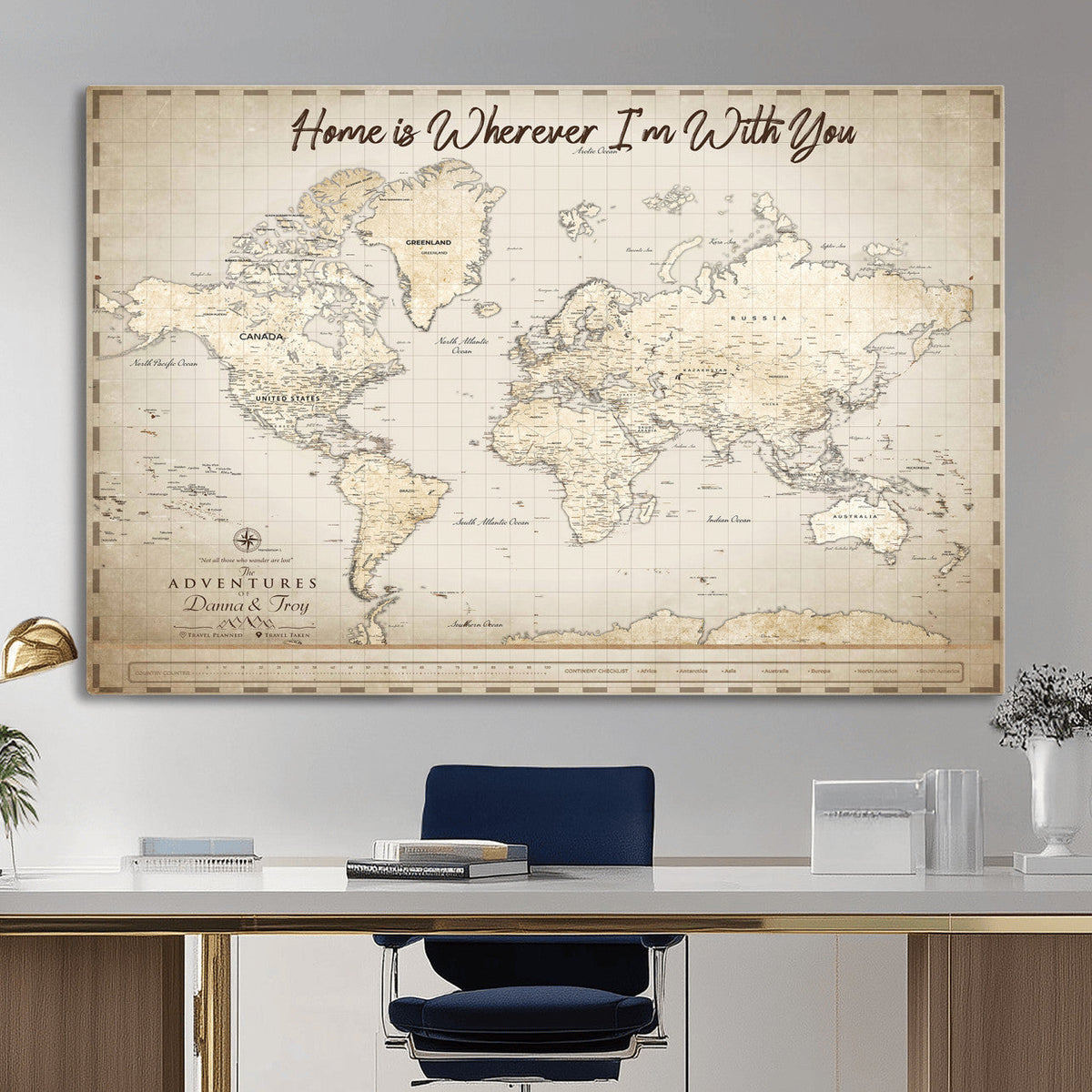 40086720-MGV-CV-36X24 - Custom Push Pin World Map Canvas Print | Personalized Travel Map Wall Art