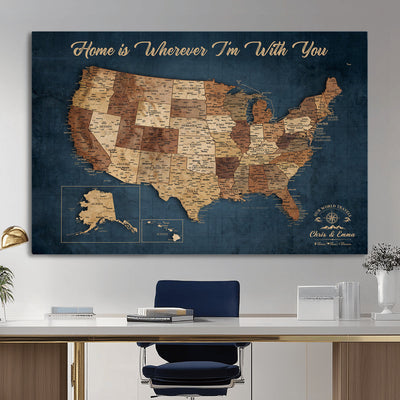 87620242N-MGV-CV-36X24 - Personalized USA Push Pin Travel Map Wall Art Canvas Print | Custom United States Map, Push Pin Map - USA Bucket List Map
