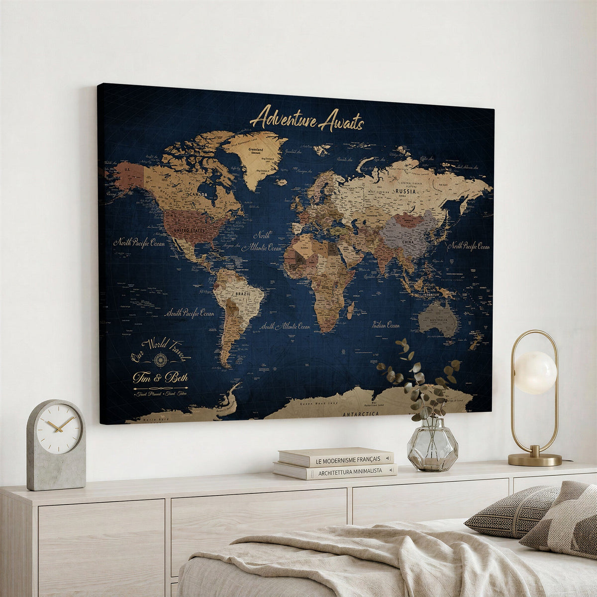 74477969-MGV-CV-36X24 - Custom Push Pin World Map Canvas | Personalized Travel Tracker | Wedding Anniversary Gift for Couples | Adventure Map Wall Art with Pins