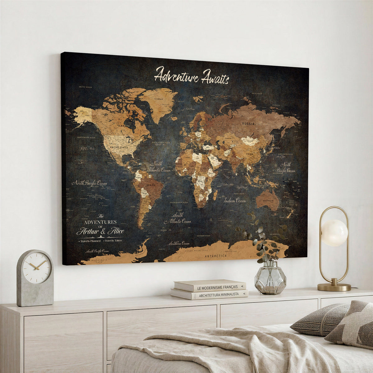 195425676576-MGV-CV-36X24 - Custom Push Pin World Map Canvas PRINT | Personalized Travel Tracker | Wedding Anniversary Gift