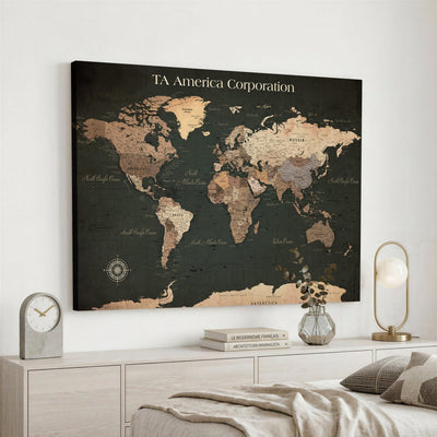 55857205-MGV-CV-36X24 - Extra Large Framed Personalize Push Pin World Map Wall Art Canvas Print for Travel Tracking