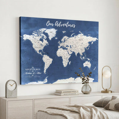 75405527-MGV-CV-36X24 - Extra Large Framed Personalize Push Pin World Map Wall Art Canvas Print for Travel Tracking - NEWMAP-113A