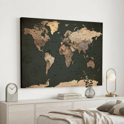 42327656-MGV-CV-36X24 - Extra Large Framed Personalize Push Pin World Map Wall Art Canvas Print for Travel Tracking - NEWMAP-116