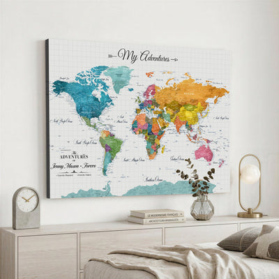 66743043-MGV-CV-36X24 - Extra Large Framed Personalize Push Pin World Map Wall Art Canvas Print for Travel Tracking - NEWMAP-131