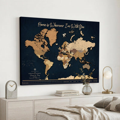 13903533-MGV-CV-36X24 - Extra Large Framed Personalize Push Pin World Map Wall Art Canvas Print for Travel Tracking - NEWMAP-152