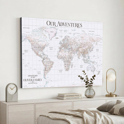 18074626D3DD-MGV-CV-36X24 - Extra Large Framed Personalized Push Pin World Map Wall Art Canvas Print for Travel Tracking
