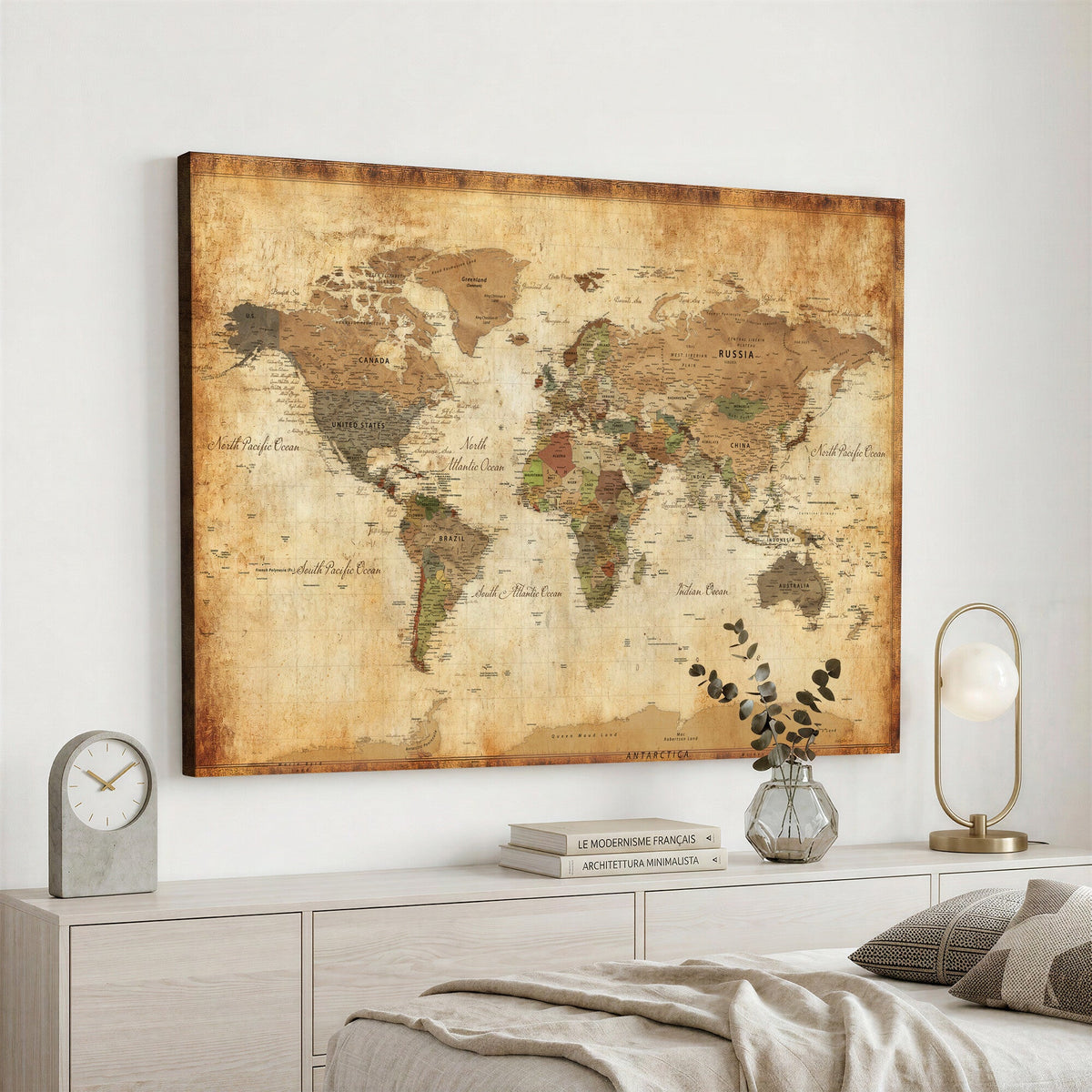 26621467D-MGV-CV-36X24 - Custom Push Pin World Map Wall Art Canvas Print – Personalized Travel Tracker with Pins Framed Large for Home and Office Decor