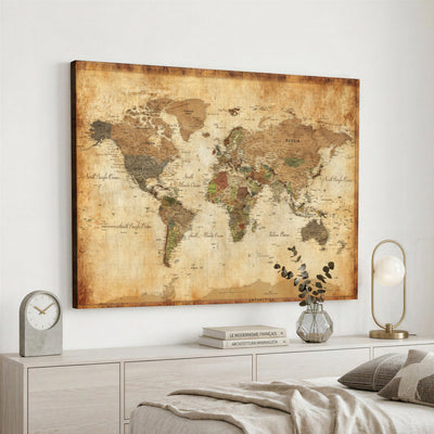 26621467D-MGV-CV-36X24 - Custom Push Pin World Map Wall Art Canvas Print – Personalized Travel Tracker with Pins Framed Large for Home and Office Decor