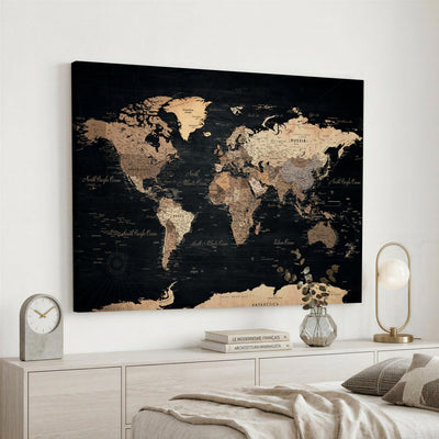 55335455D-MGV-CV-36X24 - Custom Push Pin World Map Wall Art Canvas Print – Personalized Travel Tracker with Pins Framed Large for Home and Office Decor