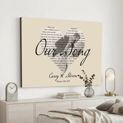 CSTM911D-MGV-CV-36X24 - Lyrics Heart Canvas Print – Personalized Song Lyrics in a Heart Shape Wall Art