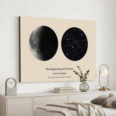 CSTM914LIRIKD-MGV-CV-36X24 - Moon and Stars Canvas Print – Personalized Moon Phase and Star Map Wall Art