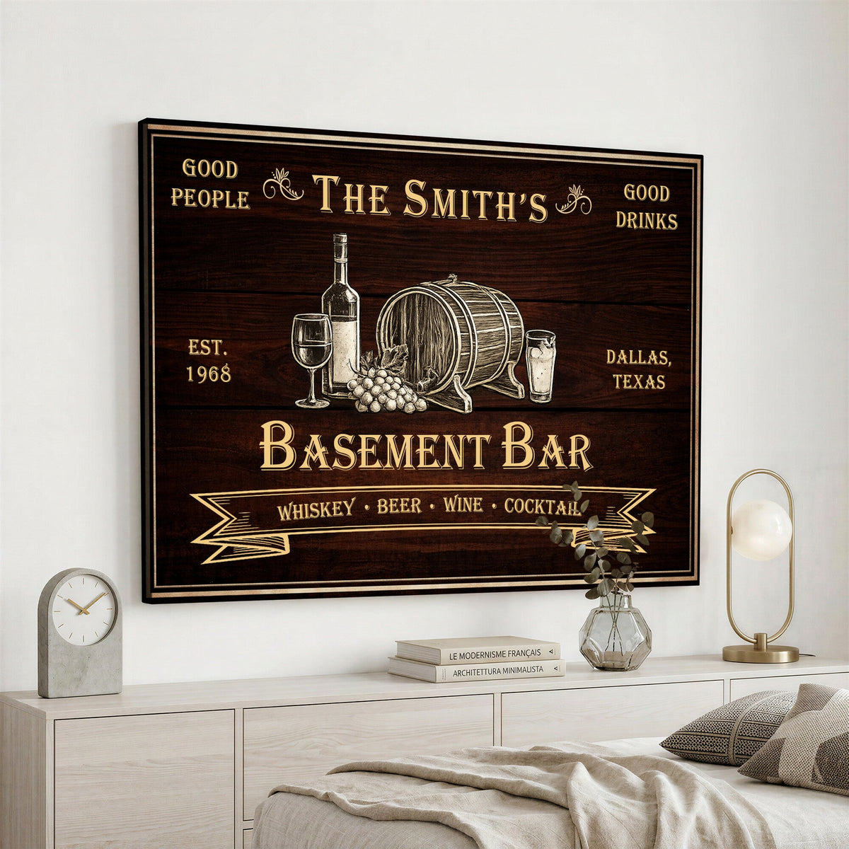 Custom Basement Bar Sign Canvas, Personalized Family Home Bar Wall Art