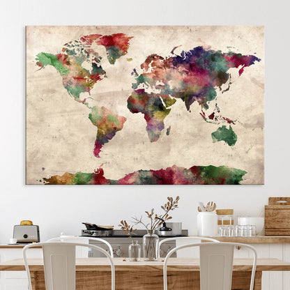 Push Pin World Map Canvas Print – Framed Wall Art for Couples to Track Their Travels – Anniversary Gift or Home Adventure Decor