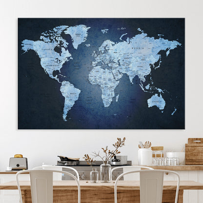 Push Pin World Map Canvas Print – Framed Wall Art for Couples to Track Their Travels – Anniversary Gift or Home Adventure Decor