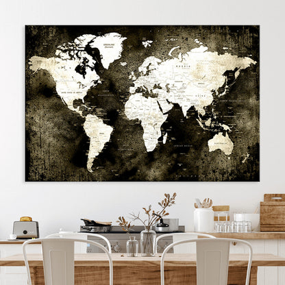 66737-MGV-CV-36X24-Push Pin World Map Canvas Print – Framed Wall Art for Couples to Track Their Travels – Anniversary Gift or Home Adventure Decor