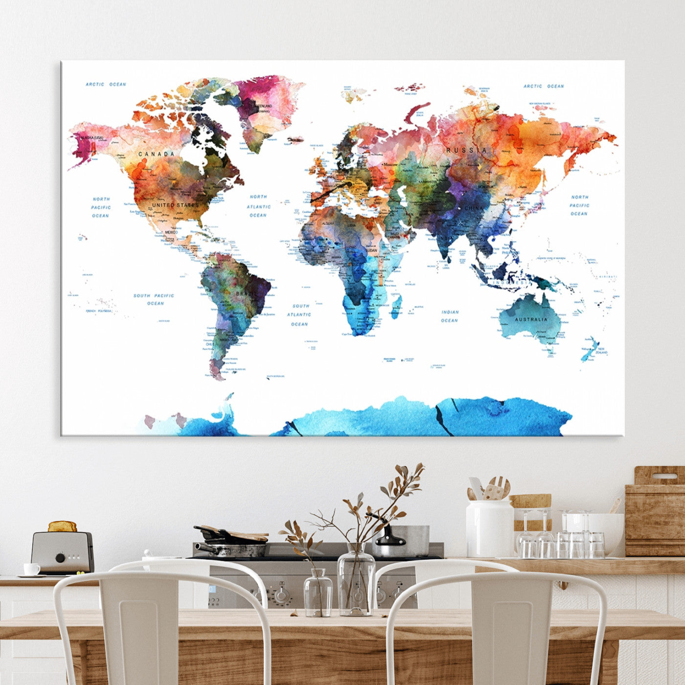 Push Pin World Map Canvas Print – Framed Wall Art for Couples to Track Their Travels – Anniversary Gift or Home Adventure Decor