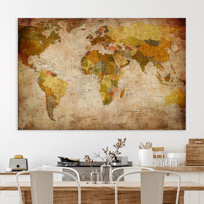 Push Pin World Map Canvas Print – Framed Wall Art for Couples to Track Their Travels – Anniversary Gift or Home Adventure Decor