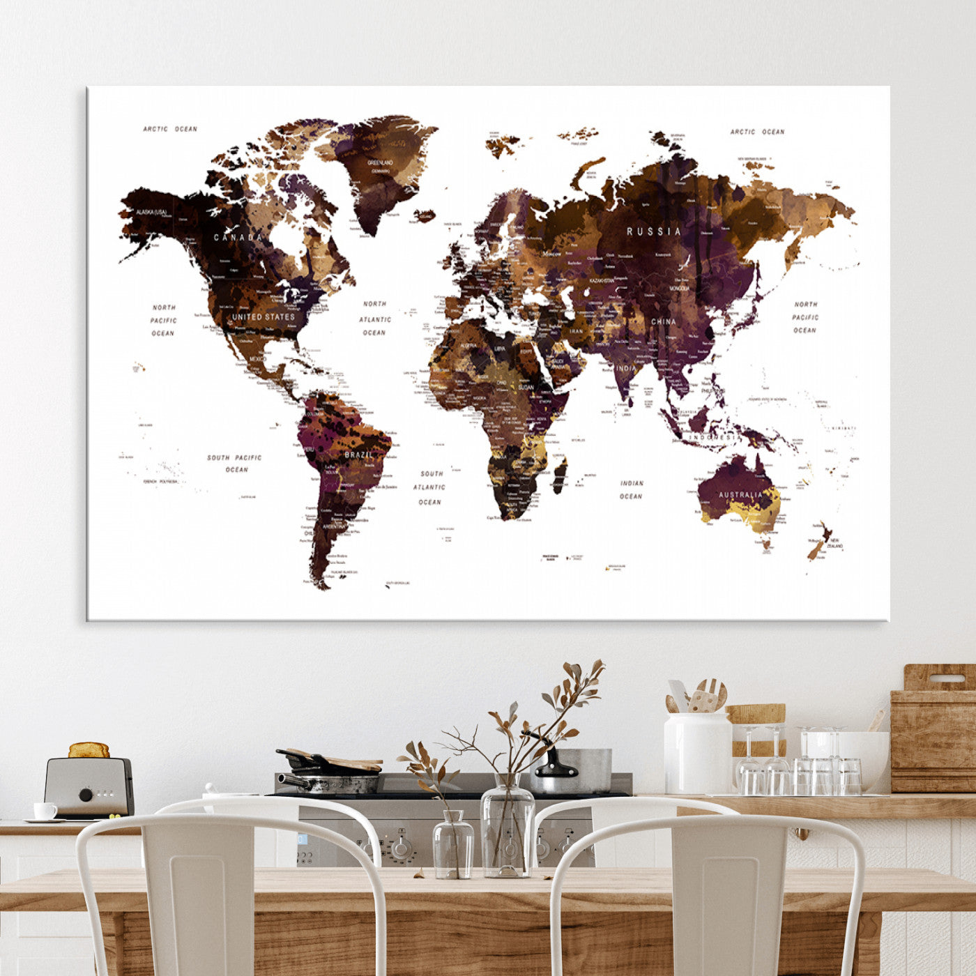 Push Pin World Map Canvas Print – Framed Wall Art for Couples to Track Their Travels – Anniversary Gift or Home Adventure Decor