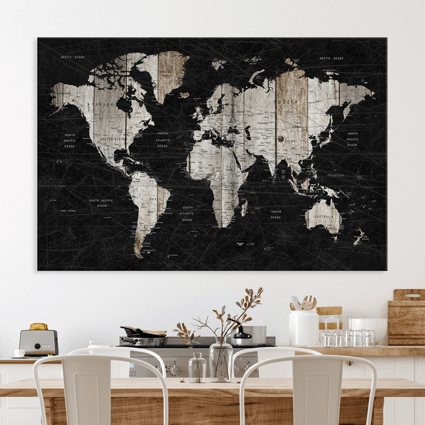 Push Pin World Map Canvas Print – Framed Wall Art for Couples to Track Their Travels – Anniversary Gift or Home Adventure Decor