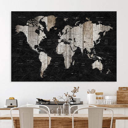 Push Pin World Map Canvas Print – Framed Wall Art for Couples to Track Their Travels – Anniversary Gift or Home Adventure Decor