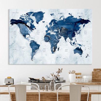 Push Pin World Map Canvas Print – Framed Wall Art for Couples to Track Their Travels – Anniversary Gift or Home Adventure Decor