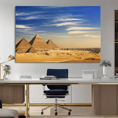 18193-MGV-CV-36X24-Majestic Ancient Wonders Wall Art Canvas Print, Golden Desert Under Endless Blue Sky Desert Sands Under Endless Blue Sky Artwork for Home Office