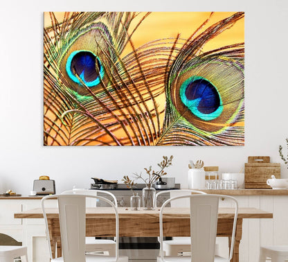 Peacock Feather Wall Art Print - Vibrant Green, Blue, and Orange Peacock Feather Design, Ready to Hang
