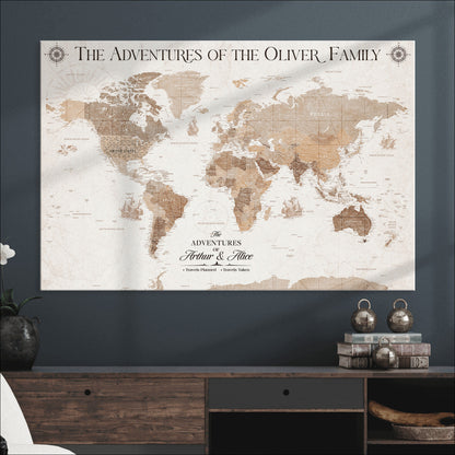 58395047-MGV-CV-36X24-Personalized Framed World Map Canvas Wall Art Print – Custom Push Pin Travel Tracker Lover - Custom World Map on Canvas