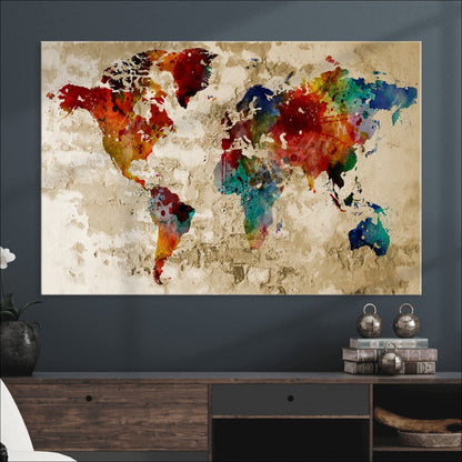 Push Pin World Map Canvas Print – Framed Wall Art for Couples to Track Their Travels – Anniversary Gift or Home Adventure Decor