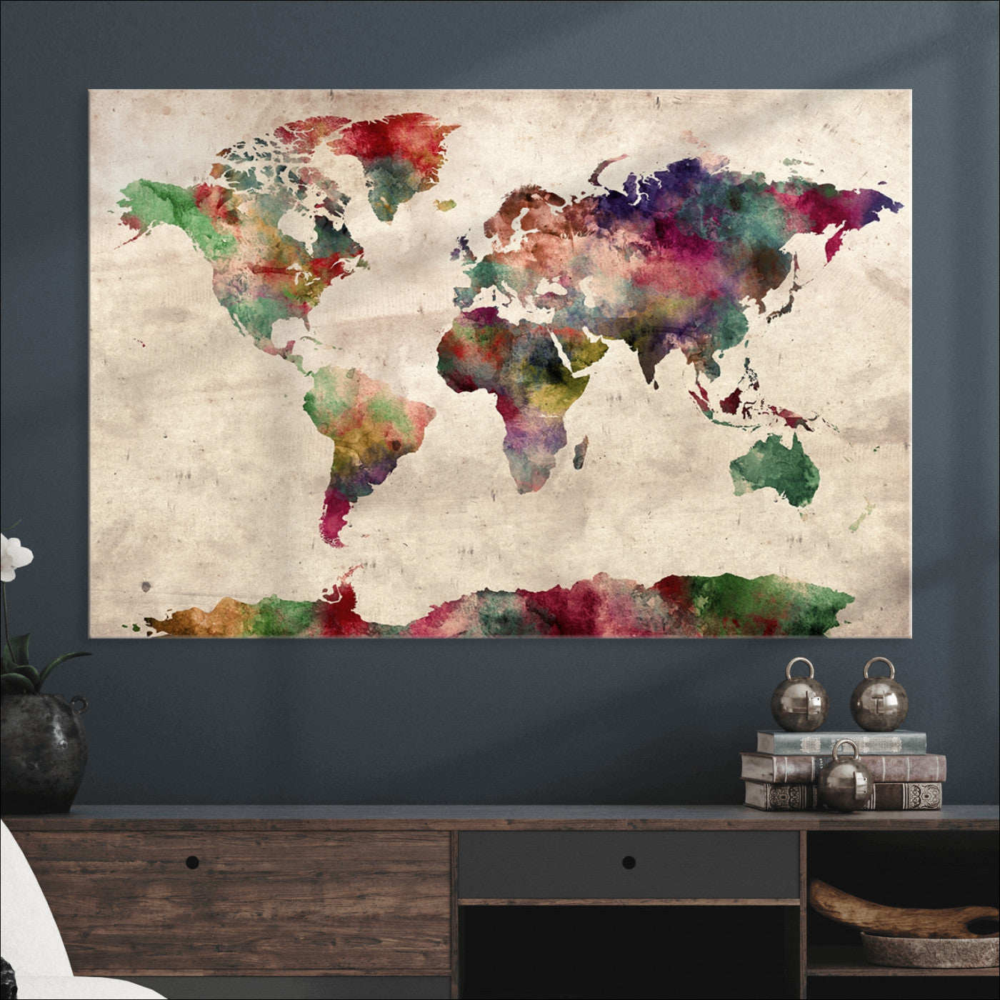 Push Pin World Map Canvas Print – Framed Wall Art for Couples to Track Their Travels – Anniversary Gift or Home Adventure Decor
