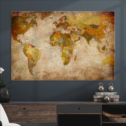 Push Pin World Map Canvas Print – Framed Wall Art for Couples to Track Their Travels – Anniversary Gift or Home Adventure Decor