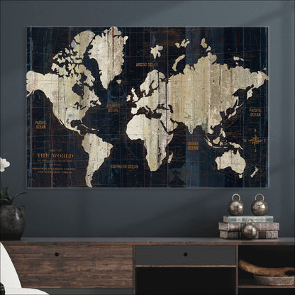 Push Pin World Map Canvas Print – Framed Wall Art for Couples to Track Their Travels – Anniversary Gift or Home Adventure Decor
