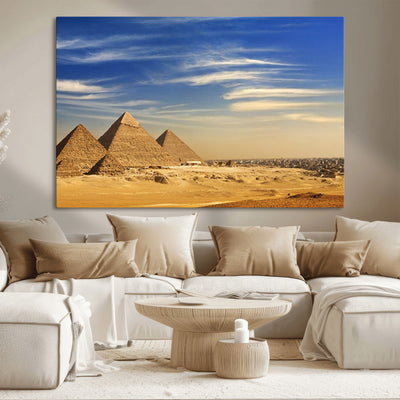 18193-MGV-CV-36X24-Majestic Ancient Wonders Wall Art Canvas Print, Golden Desert Under Endless Blue Sky Desert Sands Under Endless Blue Sky Artwork for Home Office