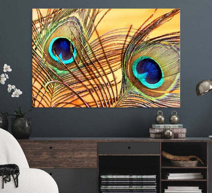 Peacock Feather Wall Art Print - Vibrant Green, Blue, and Orange Peacock Feather Design, Ready to Hang