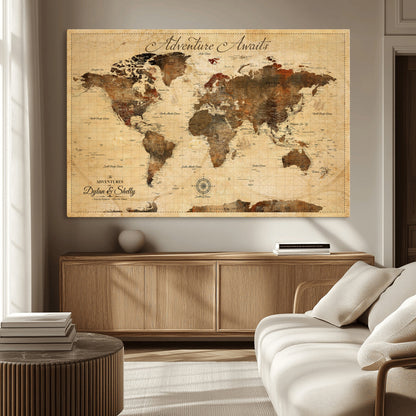 57497711-MGV-CV-36X24-Personalized World Map Canvas Print - Customizable Push Pin Framed World Map Print on Canvas - Custom Quote on Map Print