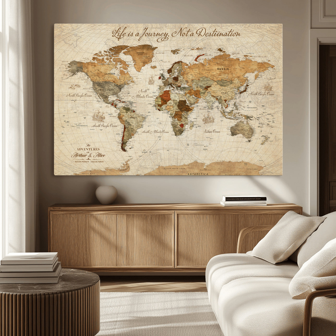33700614-MGV-CV-36X24-Custom Push Pin World Map Wall Canvas Print, Personalized Uniqe Gift for Travel Tracker with Pins – Framed Custom Quotie Canvas for Home Office Decor