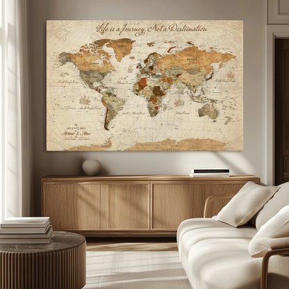 33700614-MGV-CV-36X24-Custom Push Pin World Map Wall Canvas Print, Personalized Uniqe Gift for Travel Tracker with Pins – Framed Custom Quotie Canvas for Home Office Decor